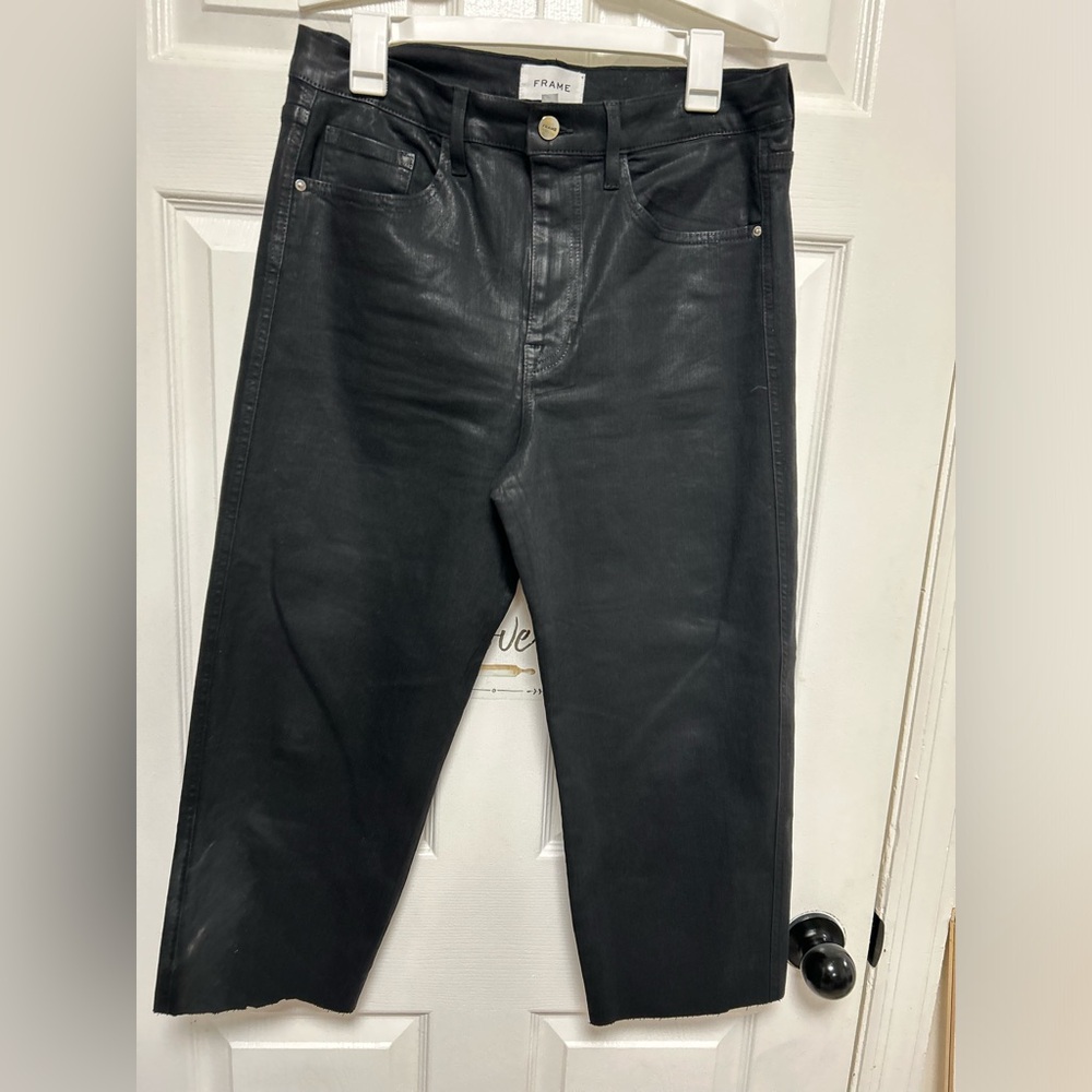 Frame Women’s Noir Coated Wide Leggs Jeans Size 29